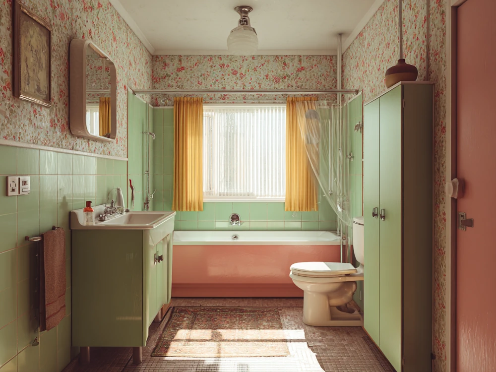 Aesthetically dated flat - avocado-coloured bathroom Low-Rise Flats