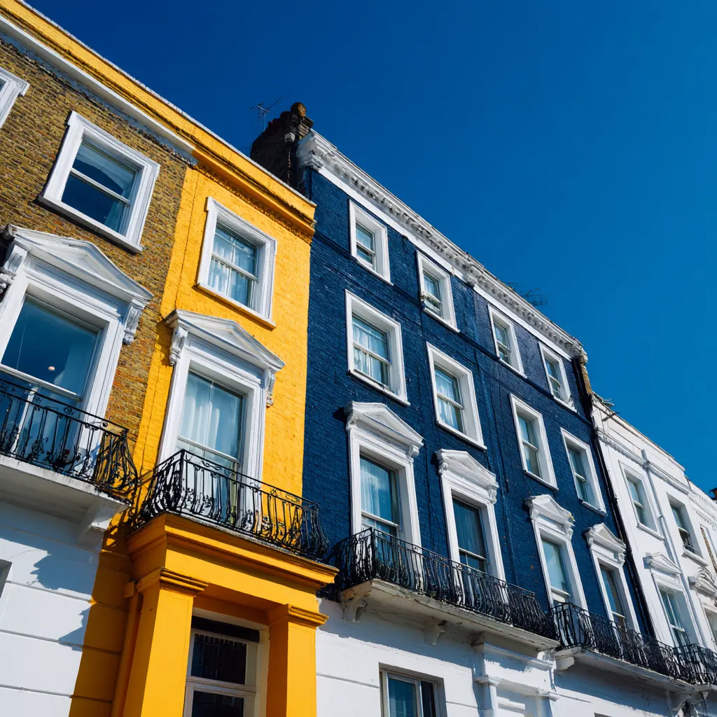 Victoria era flats painted blue and yellow